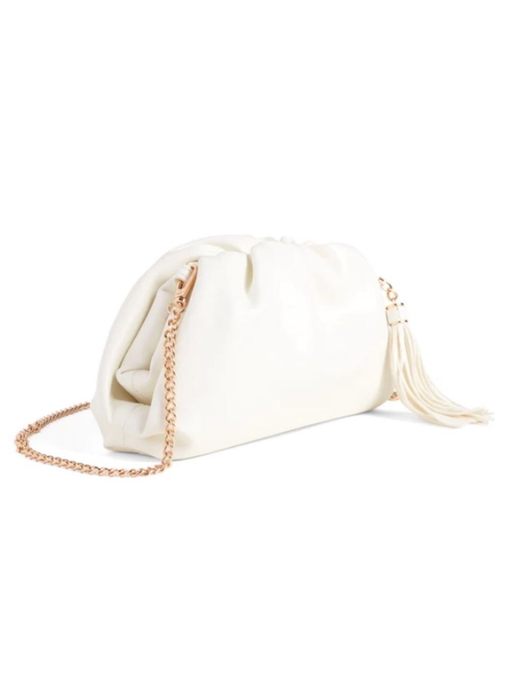 NEW Understated Leather Crescent Clamshell Clutch Handbag Ivory Vegan Feminine